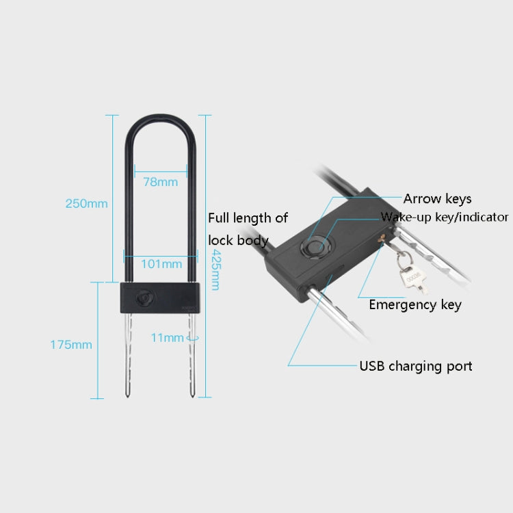 Smart Bluetooth Fingerprint U-Shaped Glass Door Lock Anti-Shear Anti-Theft Lock Extended Outdoor Waterproof U-Shaped Lock My Store