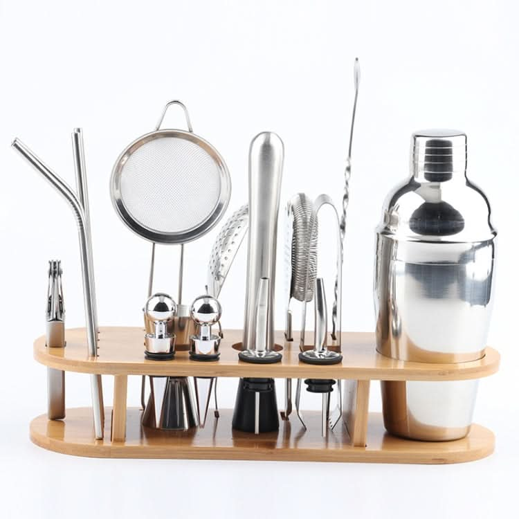 18 in 1 Stainless Steel Cocktail Shaker Set, Oval Bamboo Base, Bar Tool Set - Reluova