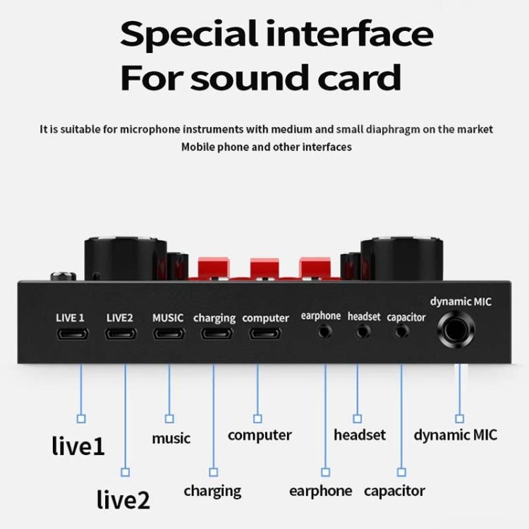 V8S Sound Card Mobile Phone Computer Anchor Live K Song Recording Microphone Reluova