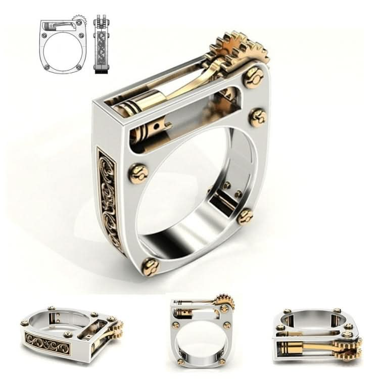 Mechanical Two-Tone Ring Gear Novelty Jewelry Ring, Size: 6 Reluova