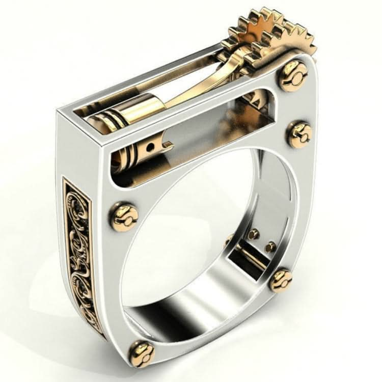 Mechanical Two-Tone Ring Gear Novelty Jewelry Ring, Size: 6 Reluova