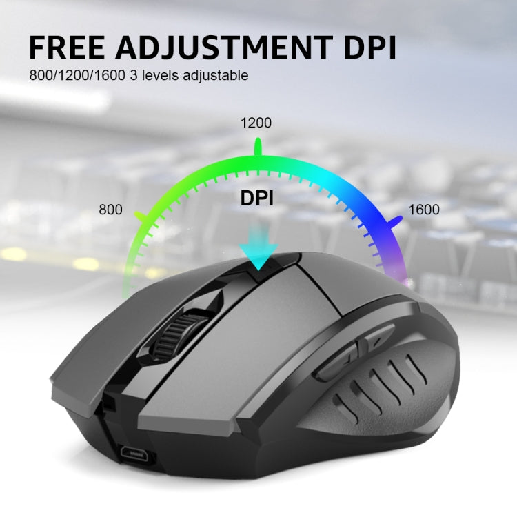 Inphic A1 6 Keys 1000/1200/1600 DPI Home Gaming Wireless Mechanical Mouse, Colour: Gray Wireless+Bluetooth 4.0+Bluetooth 5.0 My Store