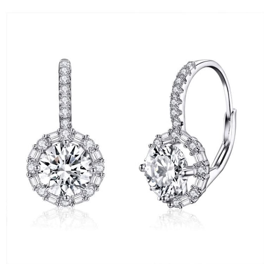 925 Sterling Silver Zircon Round Drop Earrings-Reluova