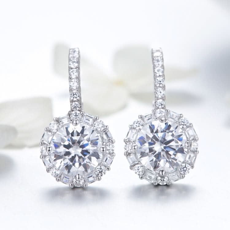 925 Sterling Silver Zircon Round Drop Earrings-Reluova