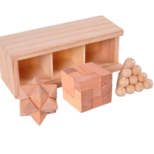 3 PCS / Set Adult Wooden Box Educational Toys Kongming Lock Luban Lock Reluova