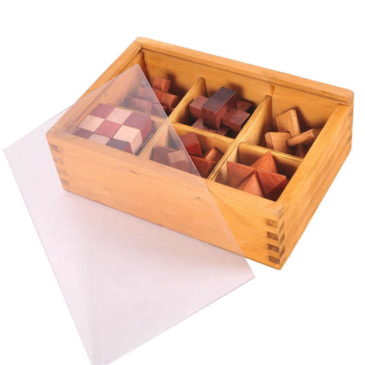 6 PCS / Set Adult Wooden Educational Intelligence Toys Classical Toys Kongming Lock Luban Lock Wooden Box