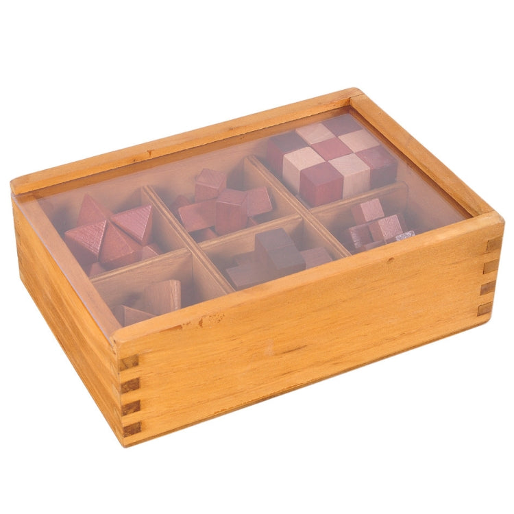 6 PCS / Set Adult Wooden Educational Intelligence Toys Classical Toys Kongming Lock Luban Lock Wooden Box