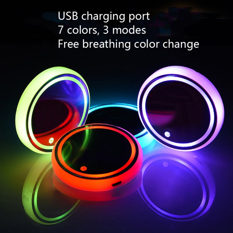 2 PCS Car LED Luminous Water Coaster Car Atmosphere Light USB Charging Non-Slip Coaster-Reluova