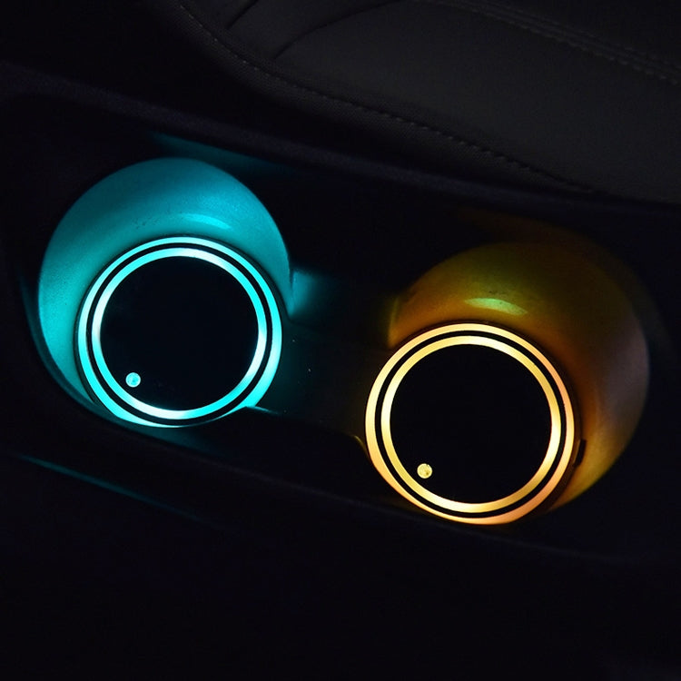 2 PCS Car LED Luminous Water Coaster Car Atmosphere Light USB Charging Non-Slip Coaster-Reluova