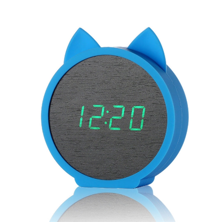 Creative Cat Shape Children Environmental Protection Silicone Wooden Silent LED Electronic Alarm Clock