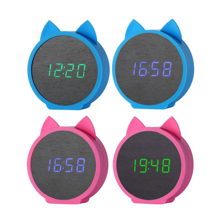 Creative Cat Shape Children Environmental Protection Silicone Wooden Silent LED Electronic Alarm Clock