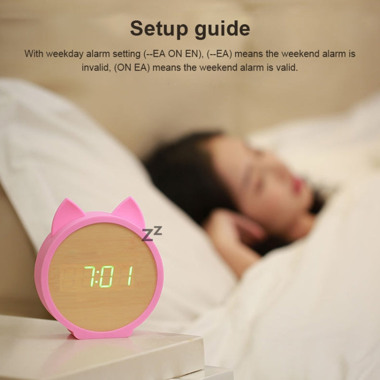 Creative Cat Shape Children Environmental Protection Silicone Wooden Silent LED Electronic Alarm Clock