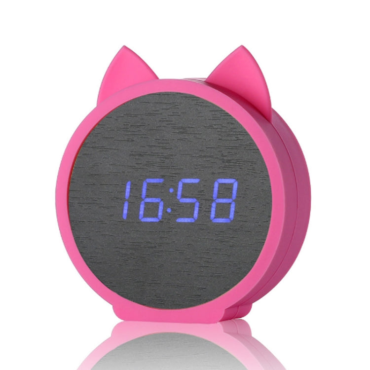 Creative Cat Shape Children Environmental Protection Silicone Wooden Silent LED Electronic Alarm Clock