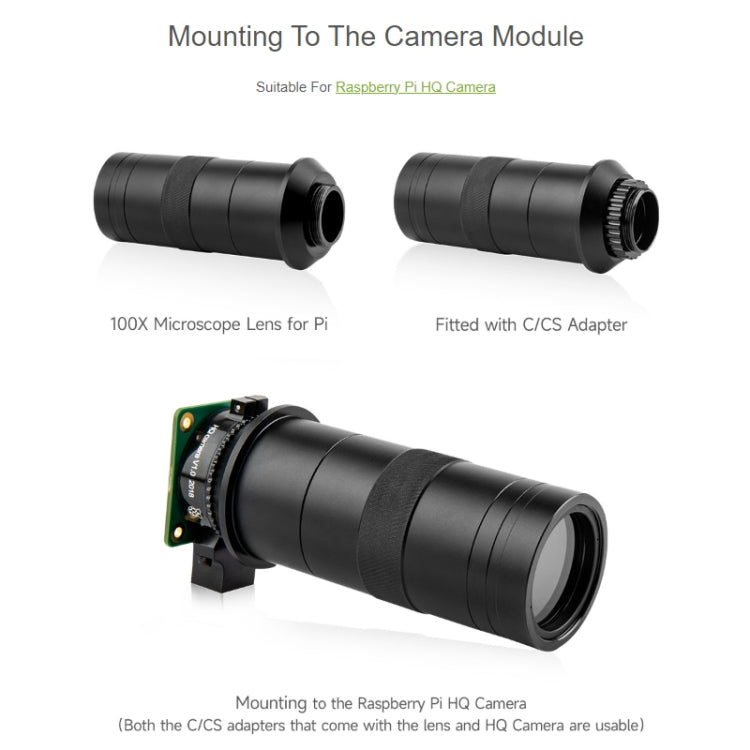 Waveshare 100X Industrial Microscope Lens, C/CS-Mount, for Raspberry Pi HQ Camera