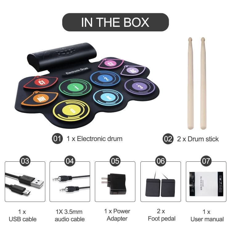 Hand-Rolled Drum Set Color Electronic Drum Lithium Battery Rechargeable Silicone Drum Set Reluova