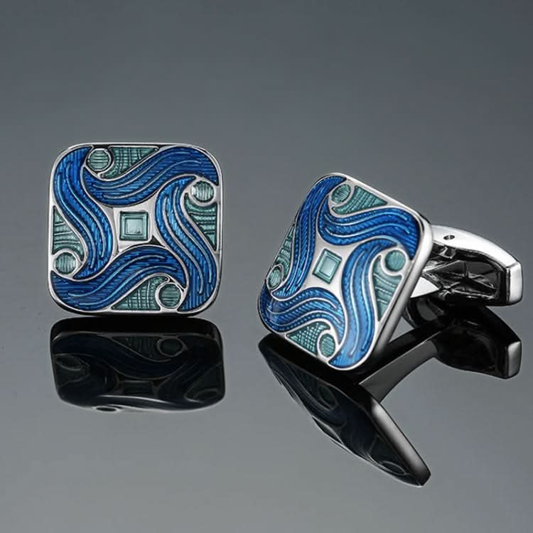 A pairMen Shirt Cufflinks Blue Series Enamel Crystal Vintage Pattern Cufflinks, Color: 15-Reluova