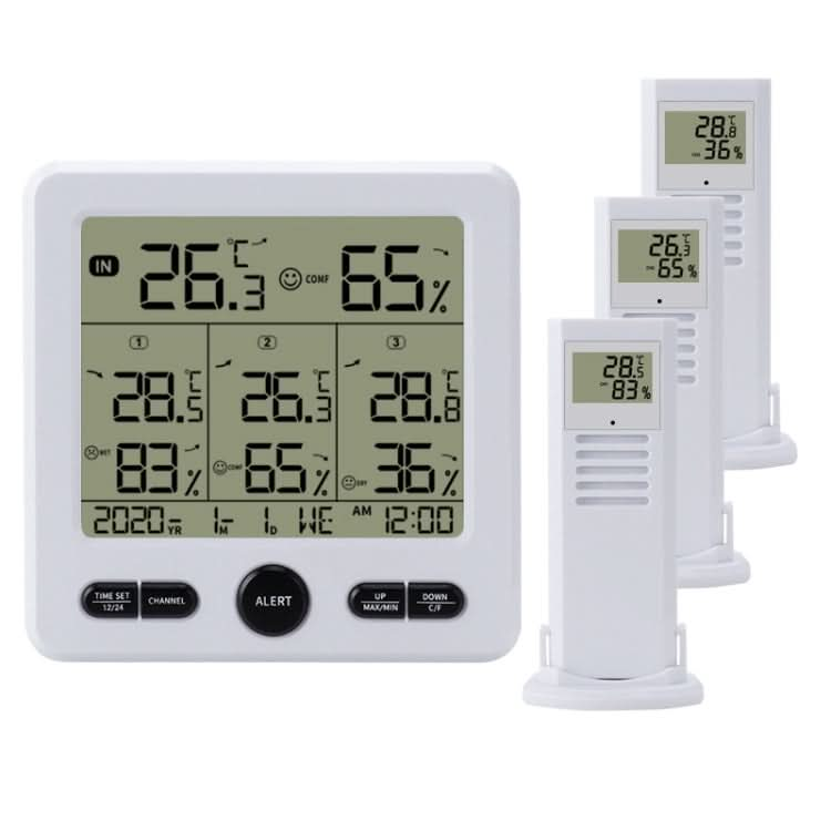 Three Dragged Multi-Function Wireless Thermometer And Hygrometer Indoor And Outdoor High-Precision Thermometer With Color Alarm Reluova