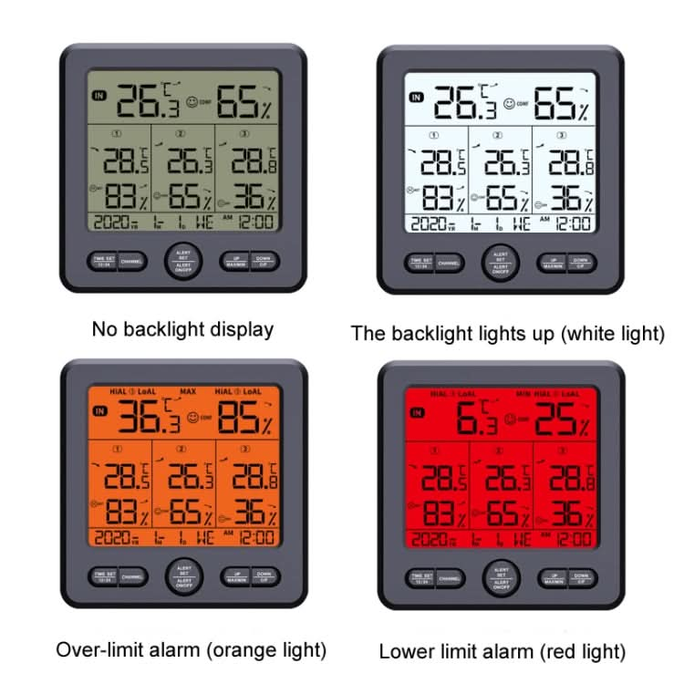 Three Dragged Multi-Function Wireless Thermometer And Hygrometer Indoor And Outdoor High-Precision Thermometer With Color Alarm Reluova