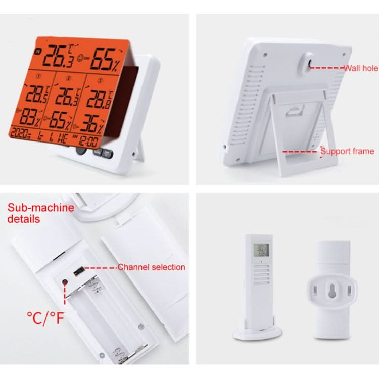 Three Dragged Multi-Function Wireless Thermometer And Hygrometer Indoor And Outdoor High-Precision Thermometer With Color Alarm Reluova