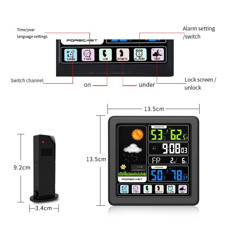 TS-3310 Wireless Weather Clock Multifunctional Color Screen Clock Creative Home Touch Screen Thermometer Reluova