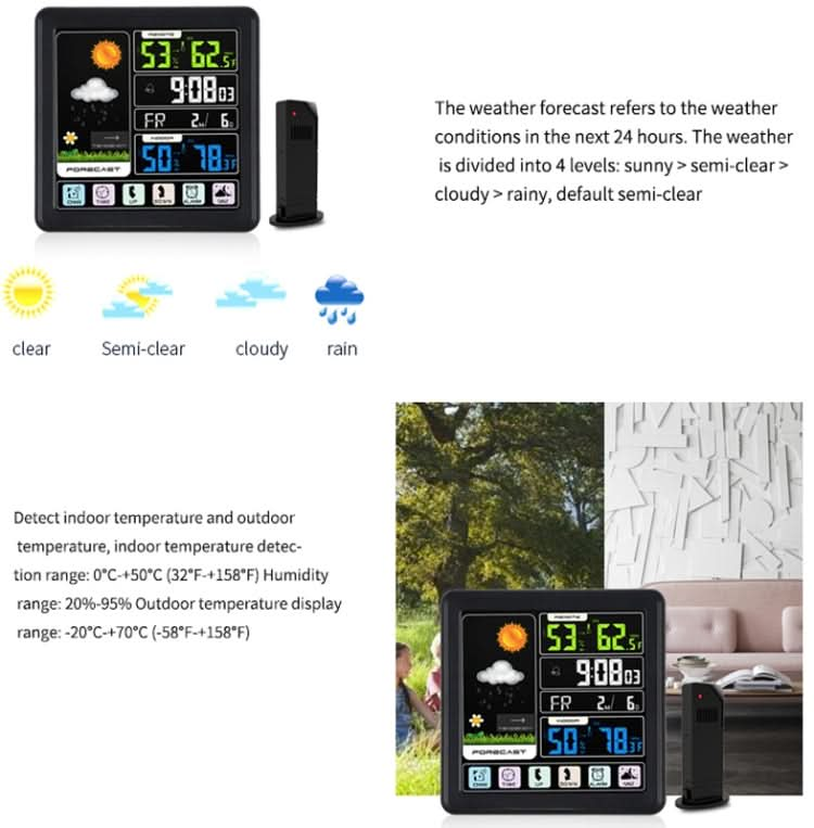 TS-3310 Wireless Weather Clock Multifunctional Color Screen Clock Creative Home Touch Screen Thermometer Reluova