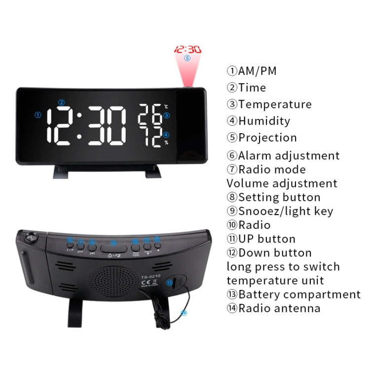 Three-color Projection Radio Alarm Clock USB Digital Alarm Clock Thermometer & Hygrometer My Store