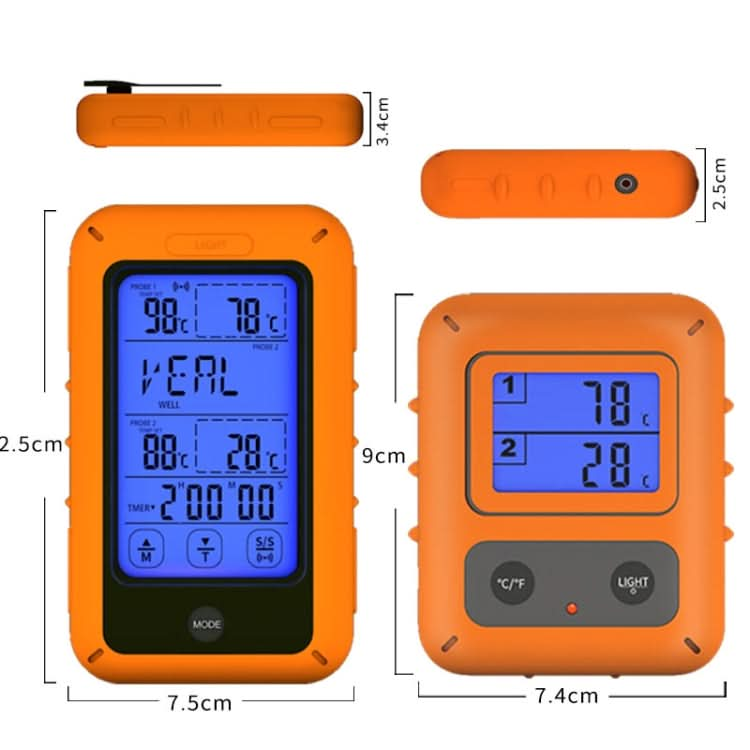 Wireless Food Thermometer Household Touch Screen BBQ Dual-Channel Kitchen  Thermometer Reluova