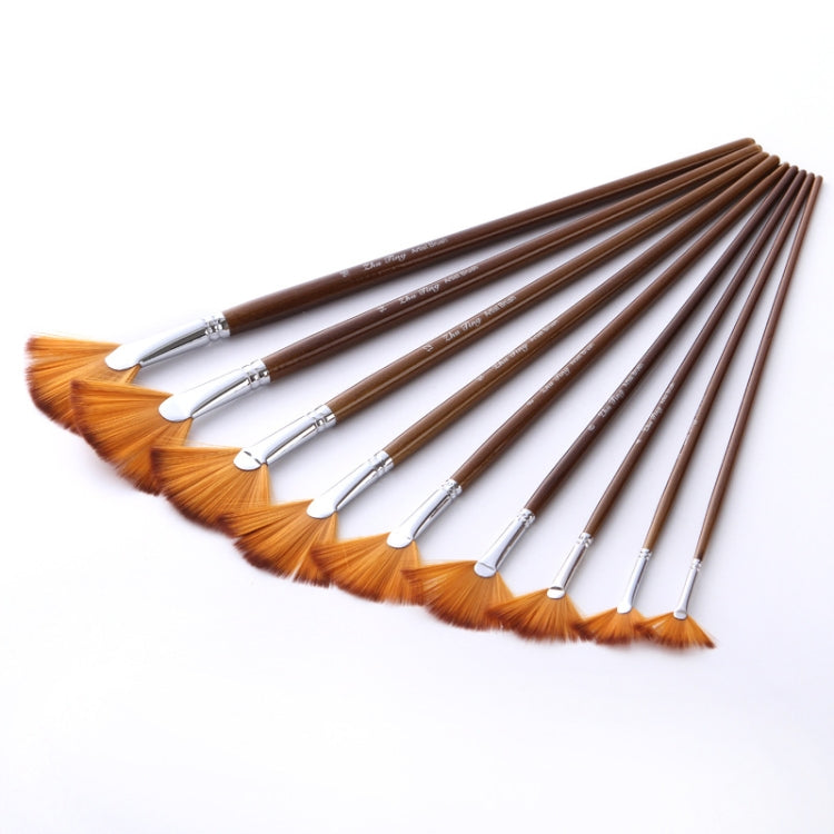 ZHU TING 9 PCS / Set Wooden Pole Fan-Shaped Nylon Hair Paintbrush Gouache Watercolor Acrylic Oil Painting Fishtail My Store