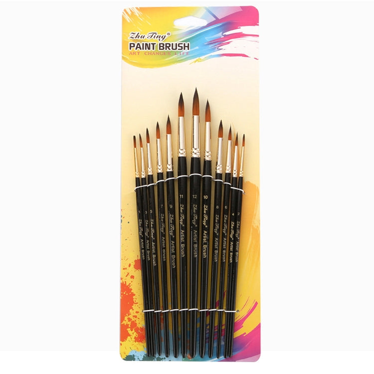 ZHU TING 12 PCS / Set Nylon Hair Watercolor Pen Children Painted Gouache Brush