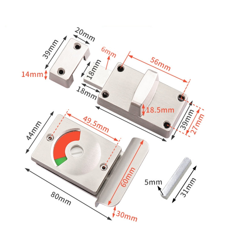 Toilet Red & Green Display Door Lock Public Toilet Stainless Steel Bolt Lock My Store