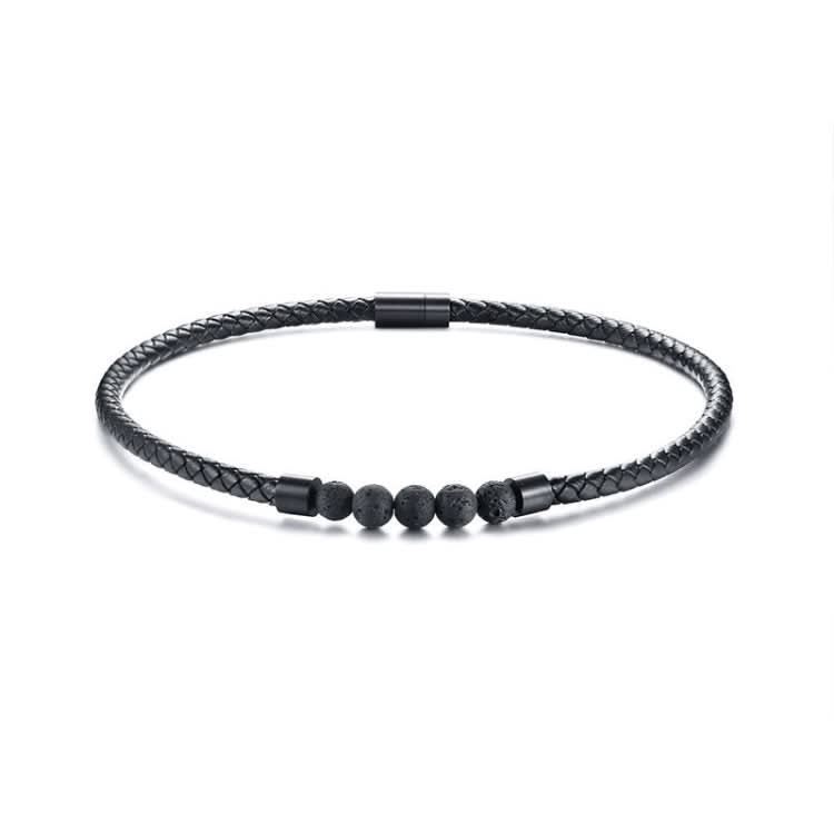 NC441 Stainless Steel Magnet Clasp Lava Stone Leather Collar Necklace Reluova