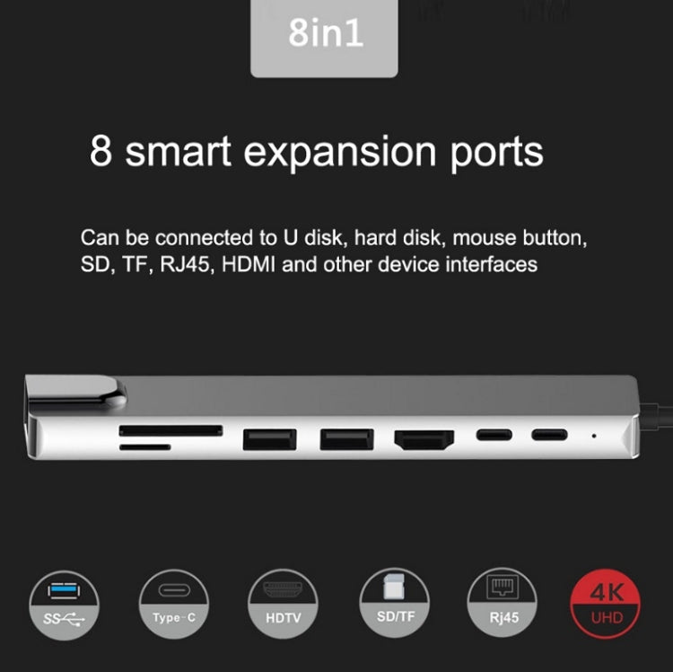 WC7367 8 в 1 87 Вт Type-C к PD+USB3.0/USB2.0+SD+TF+HDMI+RJ45+концентратор док-станции Type-C