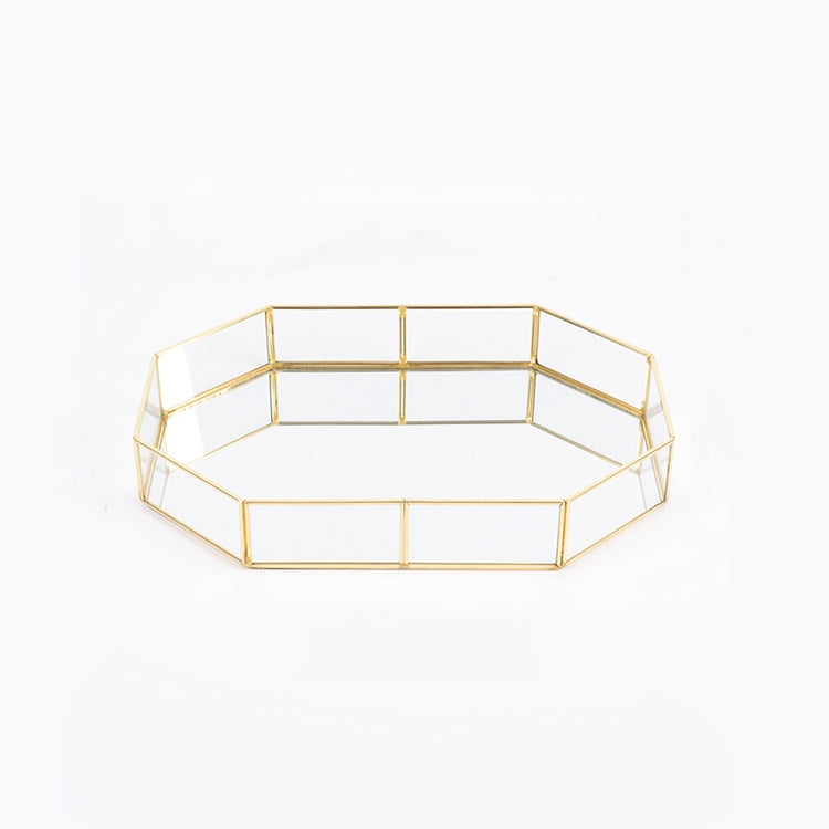 Glass Storage Tray Golden Retro Polygon Mirror Tray Brass Desktop Cosmetics Storage Tray