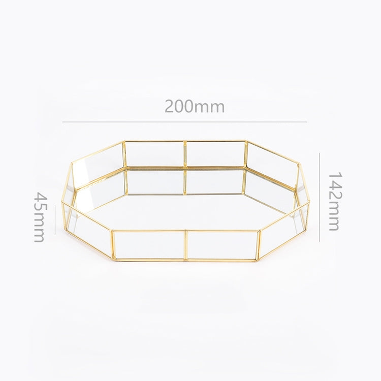 Glass Storage Tray Golden Retro Polygon Mirror Tray Brass Desktop Cosmetics Storage Tray