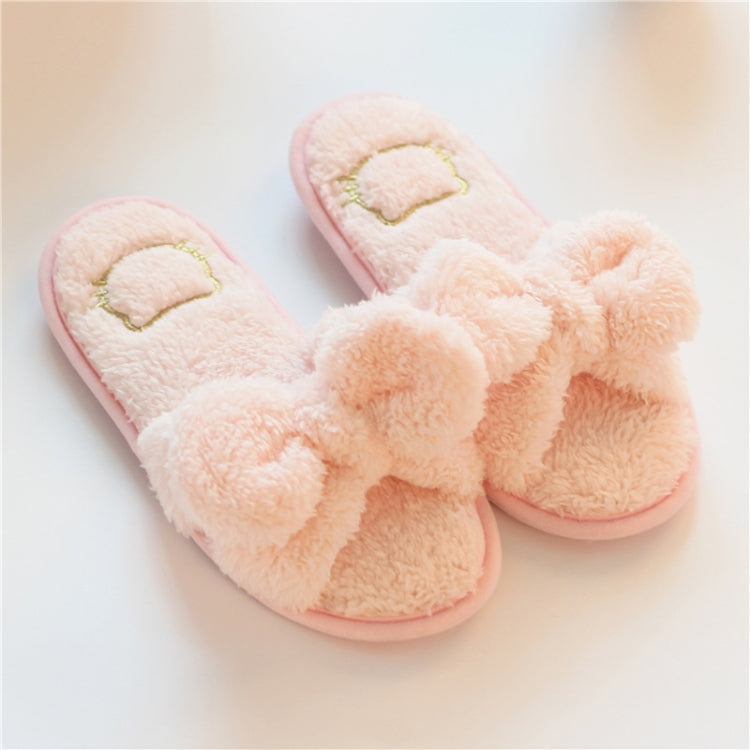 Furry Home Slippers Short Plush Indoor Home Slippers Owknot Slippers Women