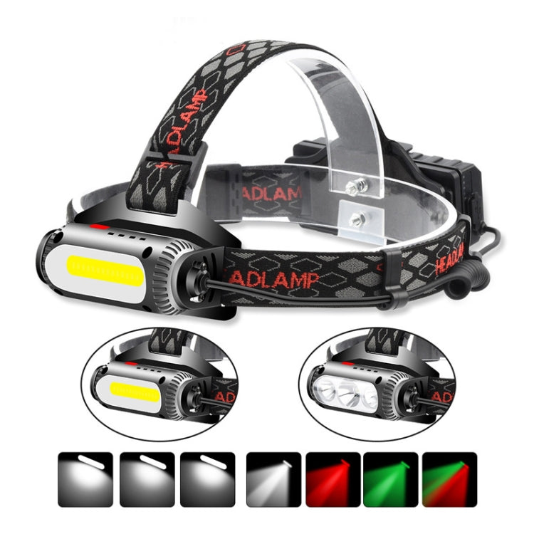 TG-TD113 T6+COB Head-Mounted USB Charging Rotating Multi-Function Headlight White Red And Green Three Light Sources Headlight