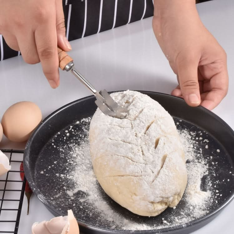 Bread Trimming French Stick Cutting Knife Dough Bisector Curved Stainless Steel Dough Cutter With Wooden Handle - Reluova