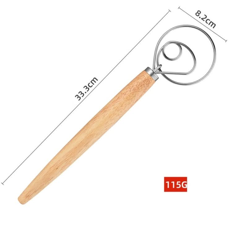 2 PCS 13 Inch Oak Handle Flour Mixer Dough Stainless Steel Mixing Rod Coil Whisk - Reluova