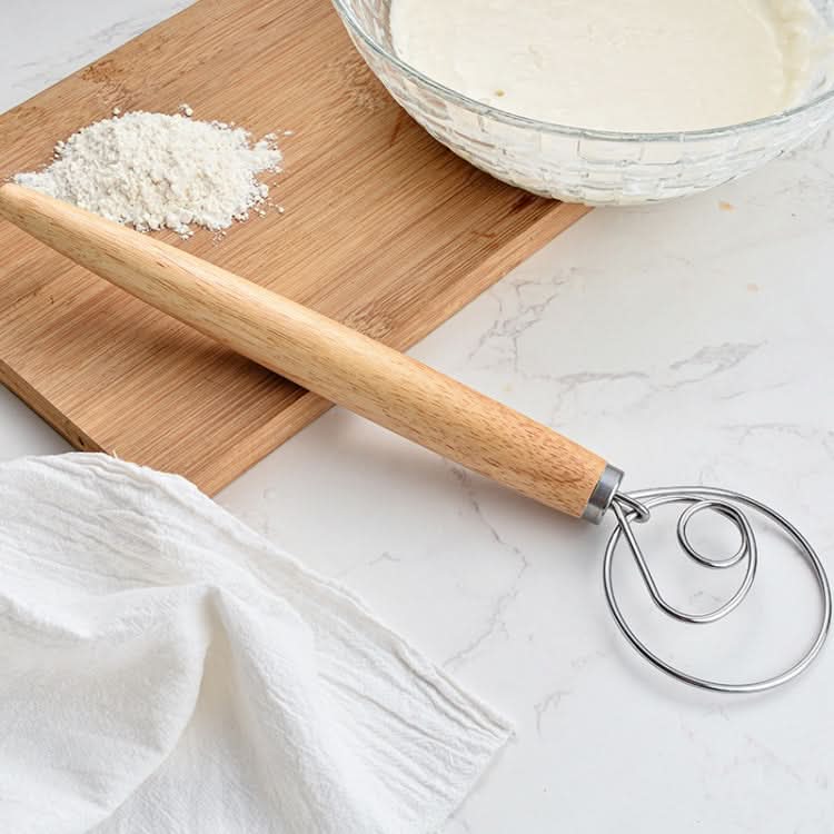 2 PCS 13 Inch Oak Handle Flour Mixer Dough Stainless Steel Mixing Rod Coil Whisk - Reluova