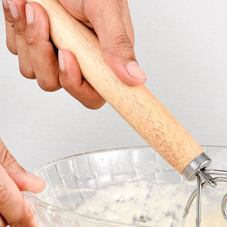 2 PCS 13 Inch Oak Handle Flour Mixer Dough Stainless Steel Mixing Rod Coil Whisk-Reluova