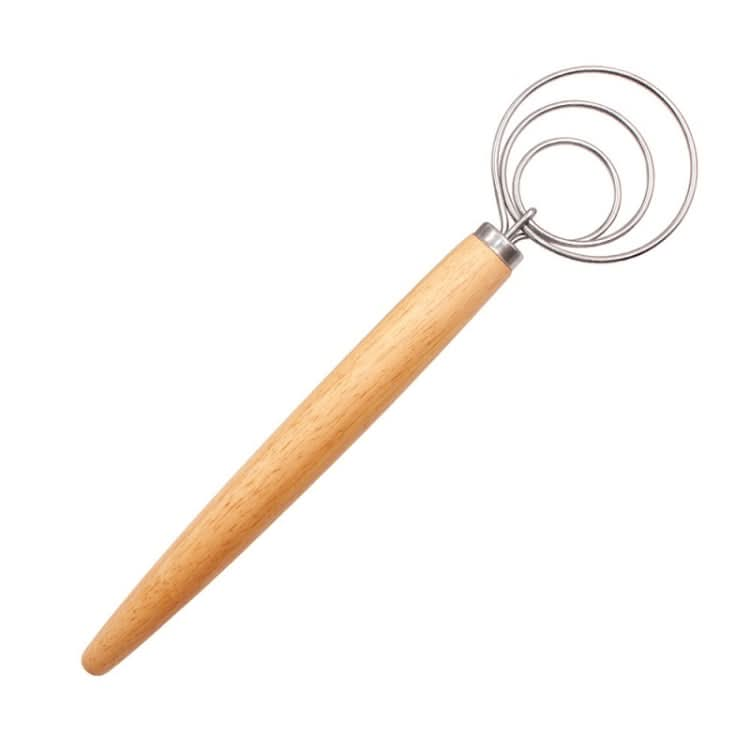 2 PCS 13 Inch Oak Handle Flour Mixer Dough Stainless Steel Mixing Rod Coil Whisk - Reluova