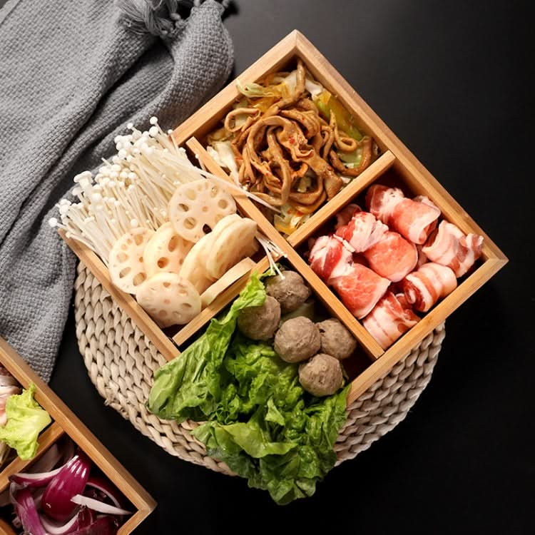 Hot Pot Bamboo Plate Compartmental Platter Vegetable Wood Tray Set - Reluova