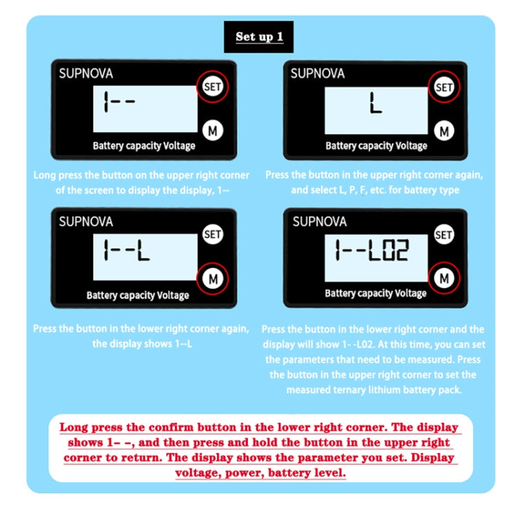 SUPNOVA DC 8-100V Battery Capacity Indicator Voltmeter Voltage Gauge,Style: