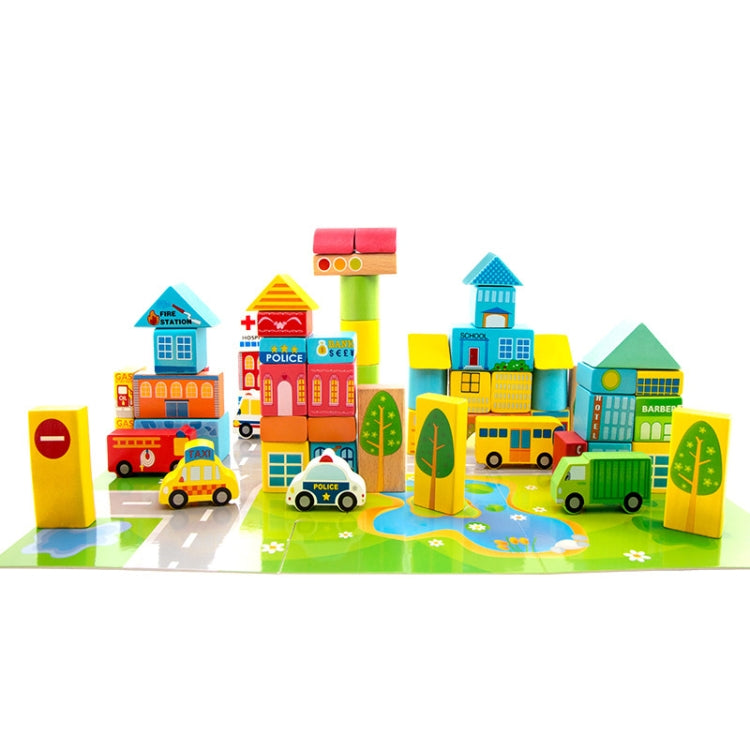 Onshine Wooden Puzzle Children Toy 62 PCS City Traffic Scene Building Blocks Reluova