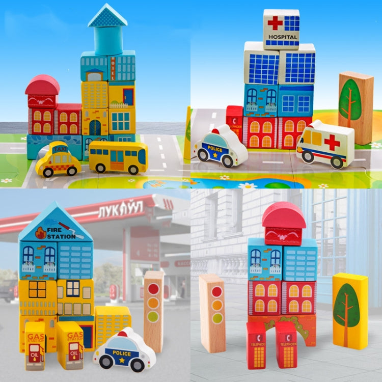 Onshine Wooden Puzzle Children Toy 62 PCS City Traffic Scene Building Blocks Reluova