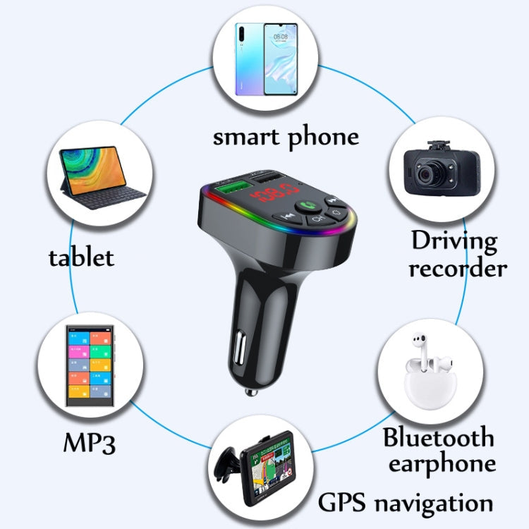 F5 Car FM Transmitter Bluetooth Hands-Free MP3 Music Player Colorful Atmosphere Light ÎҵÄÉ̵ê