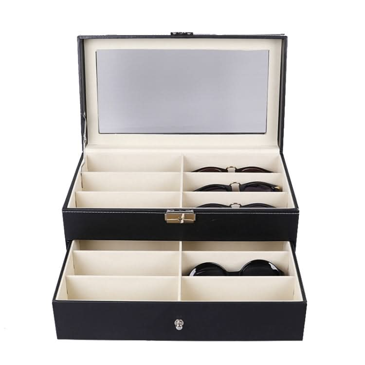 PU Leather Double-Layer Glasses Case Sunglasses Storage Display Box