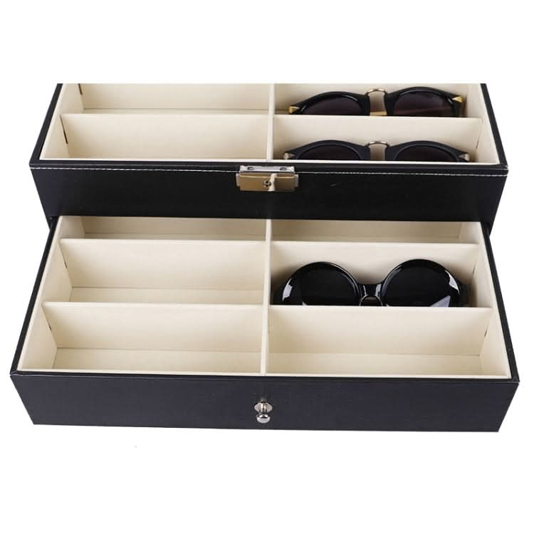 PU Leather Double-Layer Glasses Case Sunglasses Storage Display Box Reluova