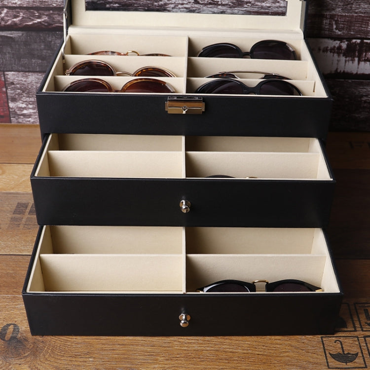 18 Grid Three-Layer Glasses Case Custom PU Leather Sunglasses Storage Display Packaging Box