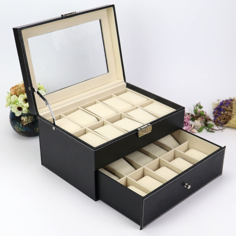 PU Leather Double Layer 20-Digit Watch Box Jewelry Gift Storage Box